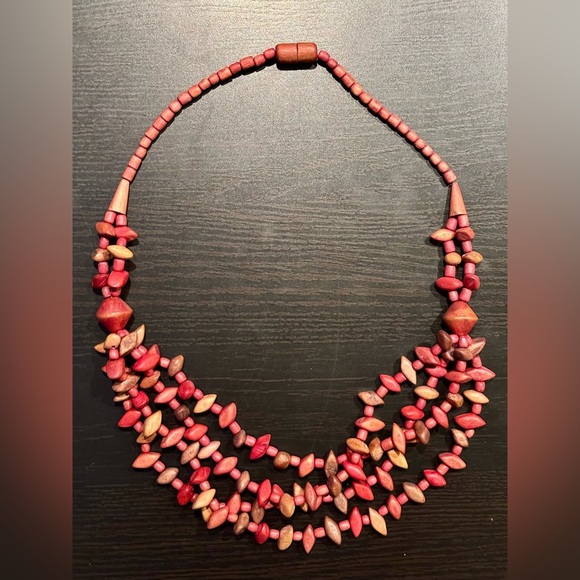 2/$15 - Vibrant Red Multilayer Wooden Necklace – Boho Vibes - Picture 5 of 7